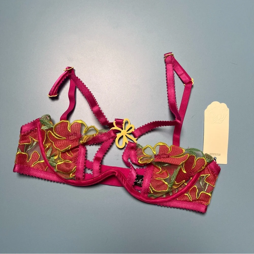 NWT For Love & Lemons Hot‎ Pink Floral Lace Bra Size XXS